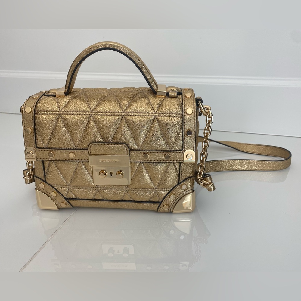 Michael Kors Gold Crossbody Bag with Quilted Design